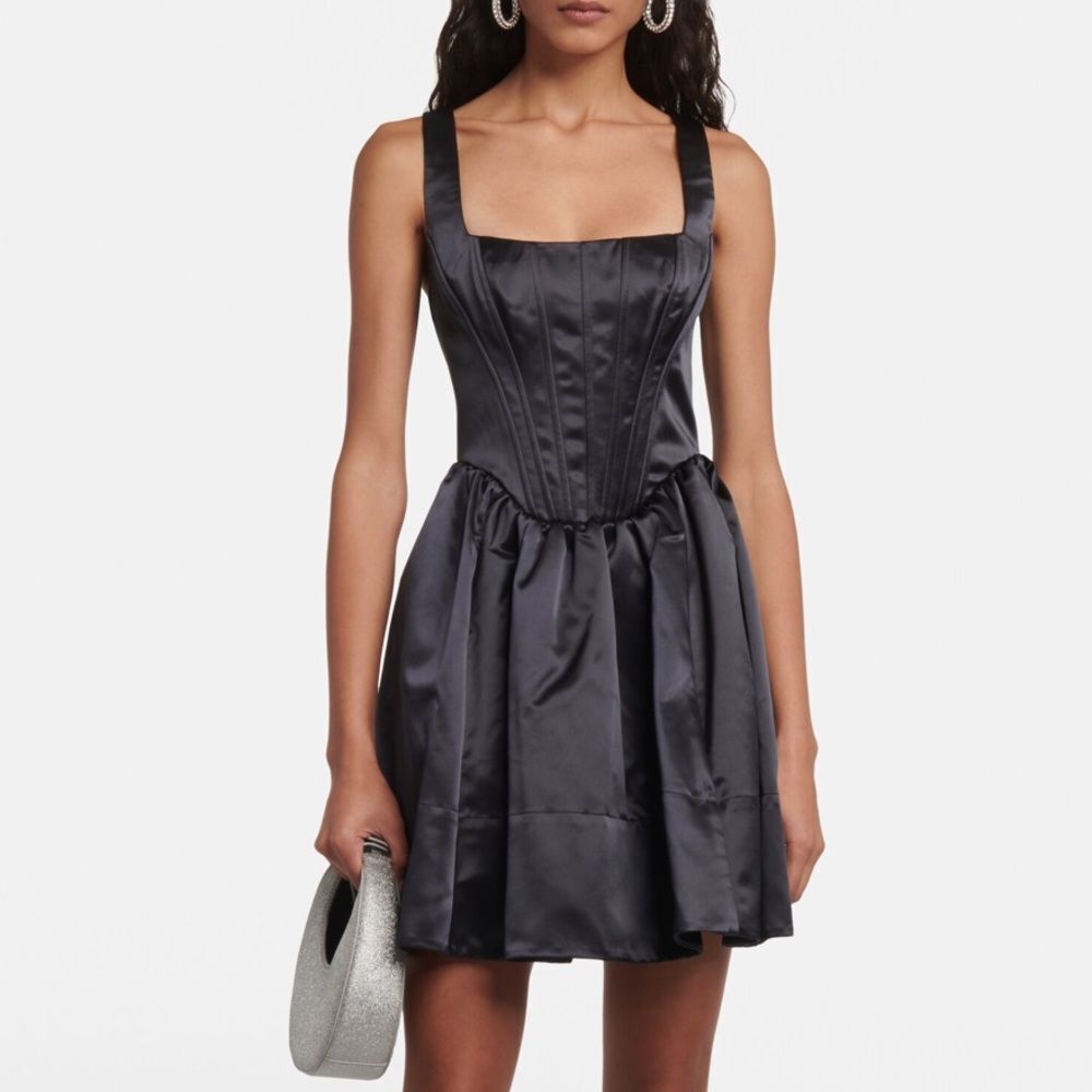 NEW STAUD Landscape Satin Bustier Mini Dress Black Size 2
